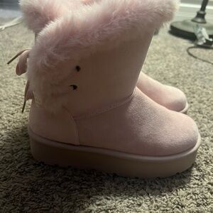 Pink Kids Boots with Faux Fur Trim